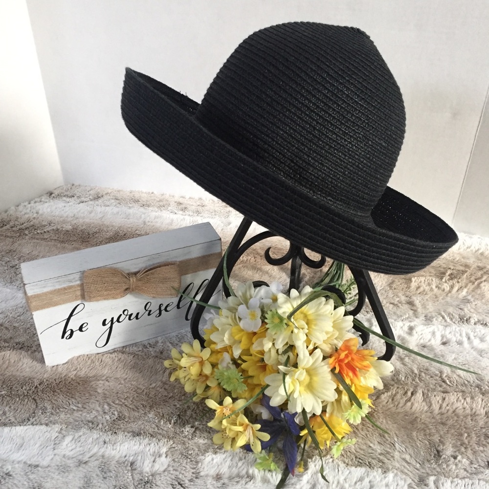 Talbots Vintage Boho Black Sun Hat Flexible Brim